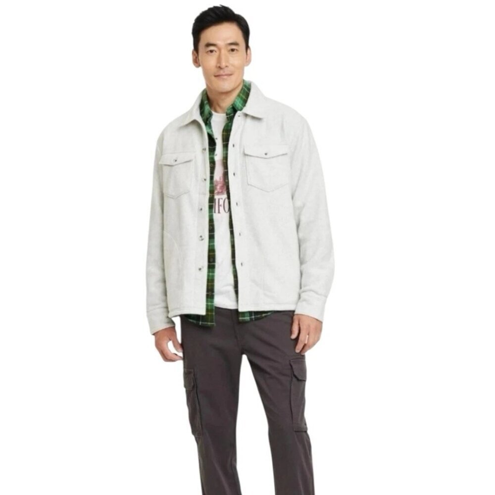 NWT Goodfellow & Co Men’s Button Up 4-Pocket Collared Jacket Light Grey XL